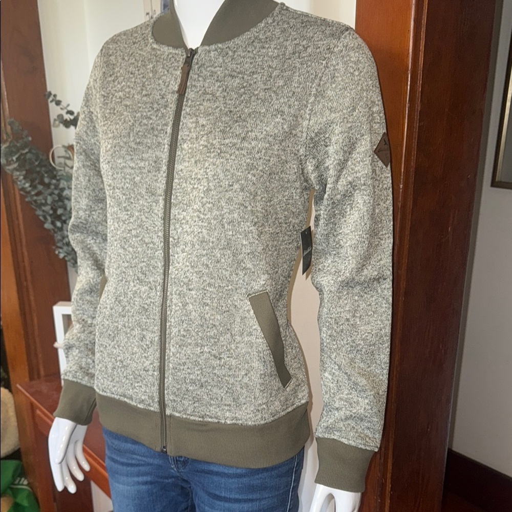 NWT Eddie Bauer size small Women's Gray/olive Bomber zip Jacket sweater